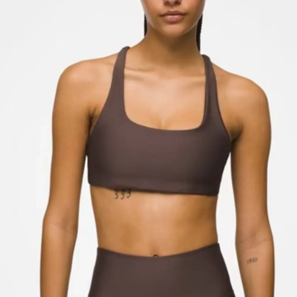 Prana Sculpt Deep Breath Bra Women's M Light Espresso Scoop Neck Strappy Back